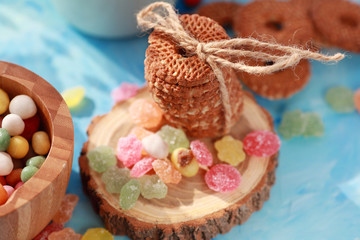 cookies and sweets on a blue background