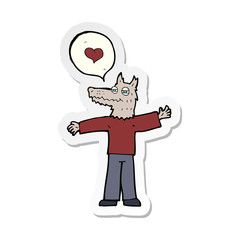sticker of a cartoon werewolf in love