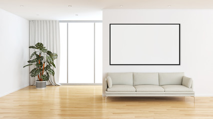 large luxury modern bright interiors with mock up poster frame illustration 3D rendering