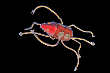 Nanobot, nanotechnology medical concept, 3D illustration. Nano sized robots developed to treat cancer and other human diseases