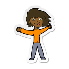 sticker of a cartoon excited woman waving