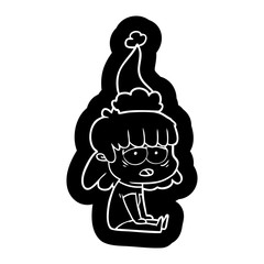 cartoon icon of a tired woman wearing santa hat