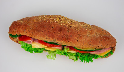 Burger Cheese burger with grilled meat, cheese, tomatoes, salad. View from above. copy space