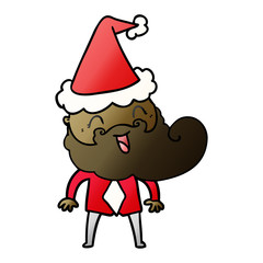 hand drawn gradient cartoon of a happy bearded man wearing santa hat