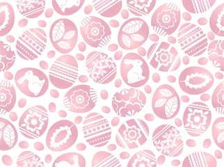 Tafelkleed Pink Easter eggs decorated with flowers, leafs and rabbits. Easter repeatable design. Seamless pattern. Can be used for fabric, wallpaper, web background, crap booking, vector © sunnyfrog