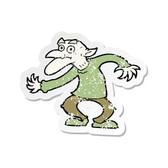 retro distressed sticker of a cartoon goblin