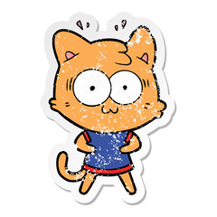 distressed sticker of a cartoon surprised cat