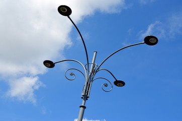 Lightning pole with blue sky in the background in a street in Bucharest, Romania