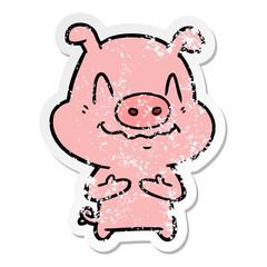 Obraz na płótnie Canvas distressed sticker of a nervous cartoon pig