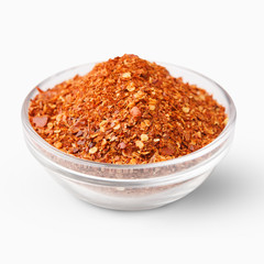 Crushed dry red hot chili pepper pile