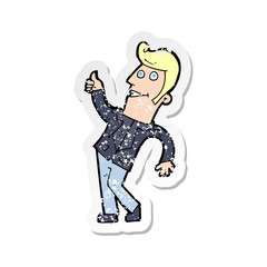 retro distressed sticker of a cartoon man giving thumbs up sign
