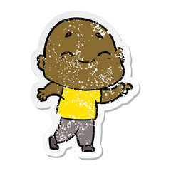 distressed sticker of a cartoon happy bald man