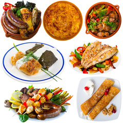 Dishes of traditional Bulgarian cuisine with meat, vegetables, tasty ingredients