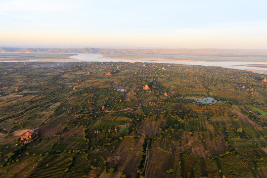 The Temples and Pagodas of Bagan (Pagan) seen from above , Mandalay, Myanmar