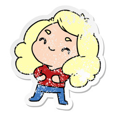 distressed sticker cartoon of a cute kawaii girl