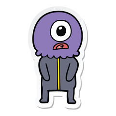 sticker of a cartoon cyclops alien spaceman