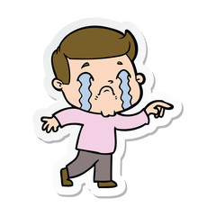 sticker of a cartoon man crying