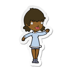 sticker of a cartoon woman waving