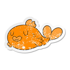 distressed sticker of a happy cartoon fish