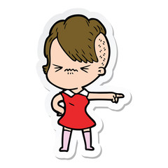 sticker of a cartoon annoyed hipster girl