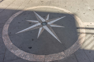 Italy,Cinque Terre,Riomaggiore, eight pointed star painted on road