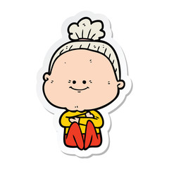 sticker of a cartoon happy old woman