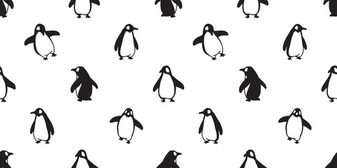 penguin Seamless pattern vector bird fish salmon cartoon scarf isolated tile background repeat wallpaper illustration doodle - obrazy, fototapety, plakaty
