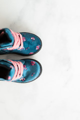 Baby Girl Blue and Pink Floral Boots