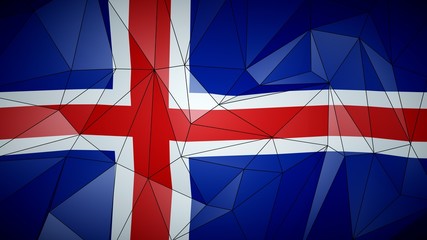 Fototapeta premium Low Poly art Flag of Iceland. Folded paper effect with marked edges.