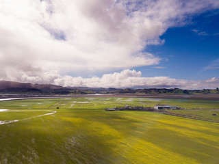 Aerial view of farms and mountains in Napa Valley, California