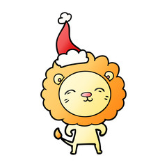 gradient cartoon of a lion wearing santa hat