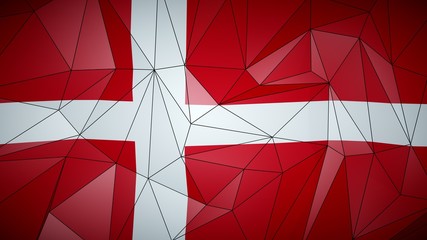 Low Poly Flag of Denmark. Folded paper effect with marked edges.