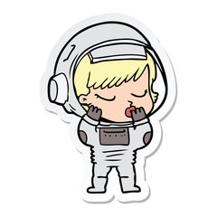 sticker of a cartoon pretty astronaut girl