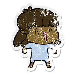 distressed sticker of a cartoon woman