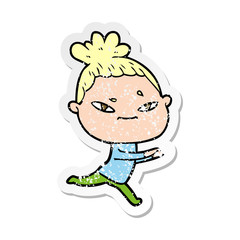 distressed sticker of a cartoon woman