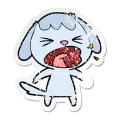 distressed sticker of a cute cartoon dog barking
