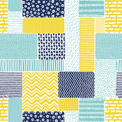 Seamless pattern in doodle style. Patchwork ornament drawn by hand. Boho print for textiles. Vector illustration.