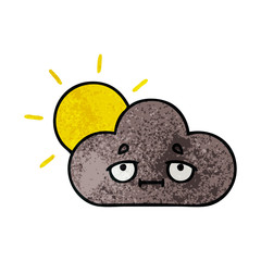 retro grunge texture cartoon storm cloud and sun