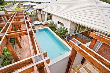 Fototapeta premium Top view of the wooden pillars and beams