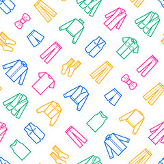 Man Clothes Signs Thin Line Seamless Pattern Background. Vector