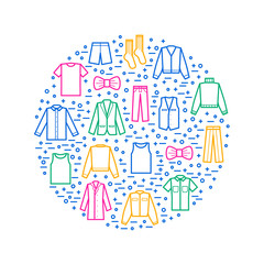 Man Clothes Signs Thin Line Round Design Template. Vector