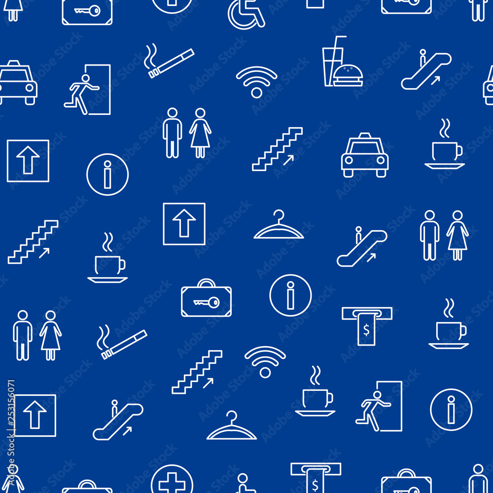 Poster public navigation signs thin line seamless pattern background. vector