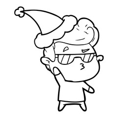 line drawing of a cool guy wearing santa hat