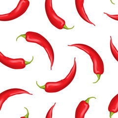 Realistic Detailed 3d Whole Hot Chili Pepper Seamless Pattern Background. Vector