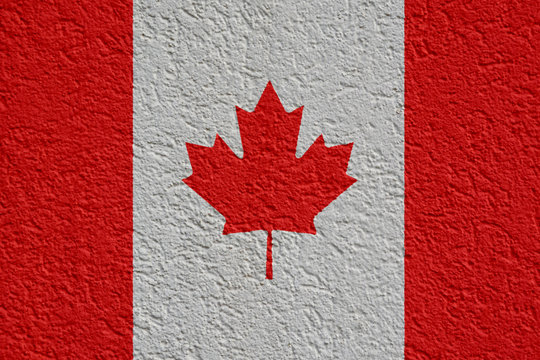 Canada Politics Or Business Concept: Canadian Flag Wall With Plaster, Background Texture
