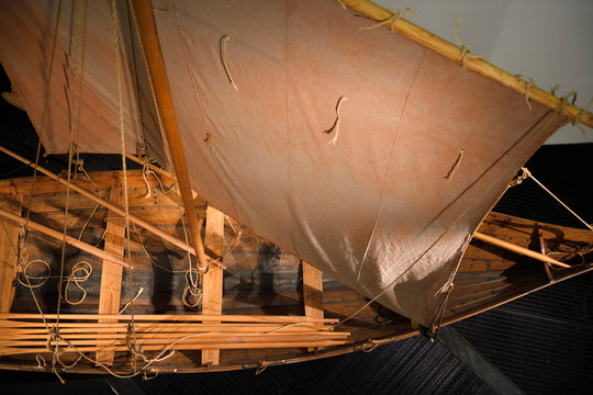 32 foot reconstructed Eik Sande Viking sail boat found in Norway at the Toronto Royal Ontario Museum