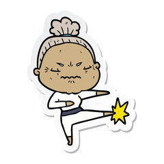 sticker of a cartoon annoyed old lady