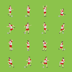 Cartoon Characters Soccer Player Set on a Green. Vector