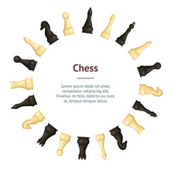 Realistic Detailed 3d Wooden Chess Pieces Banner Card Circle. Vector