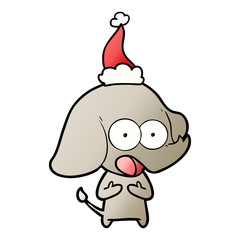 cute gradient cartoon of a elephant wearing santa hat
